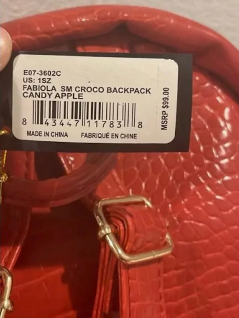 bebe Shiny Red Croc-Embossed Mini Backpack with Gold Logo